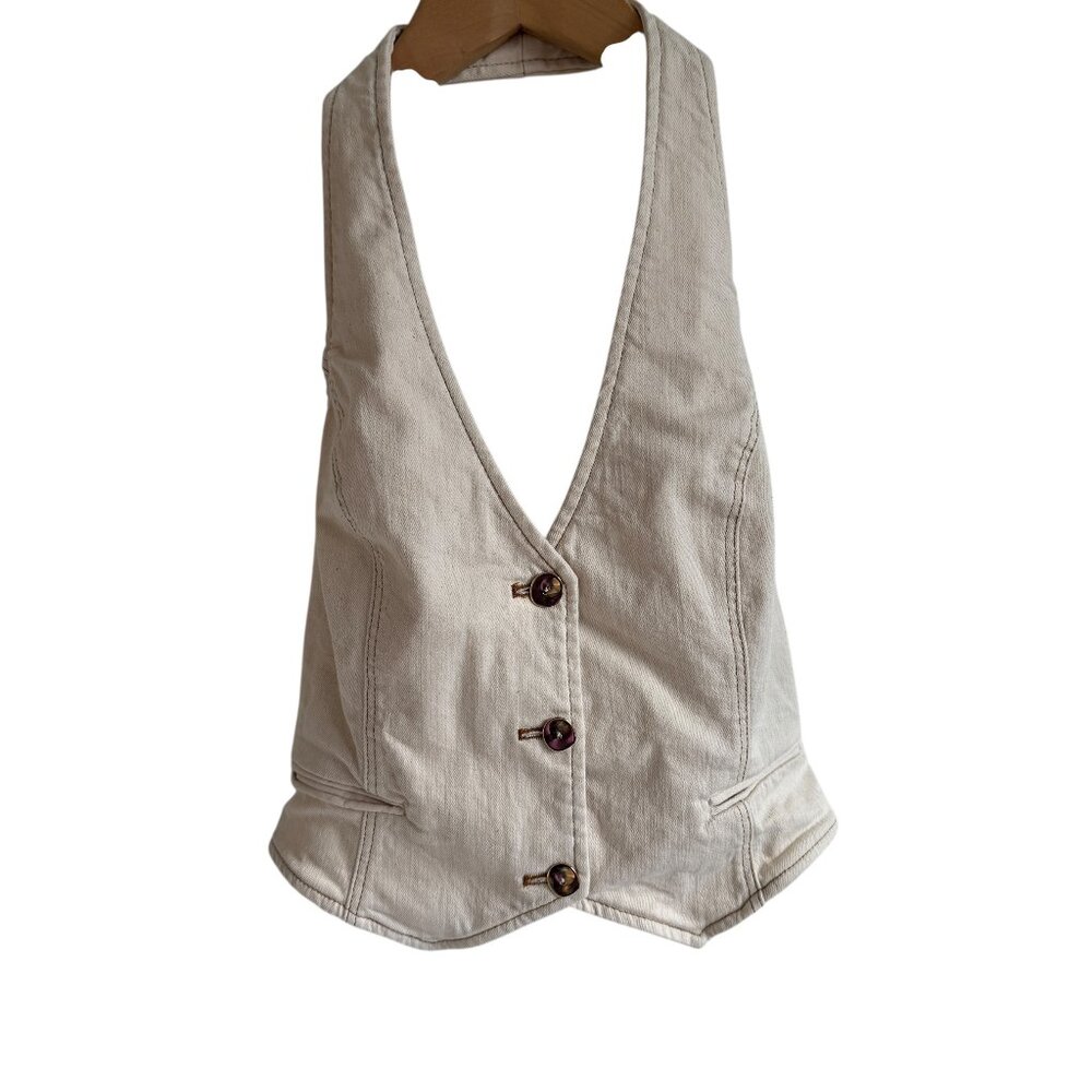 ZARA Cream Halter Top Backless Crop Top NWOT Size SMALL